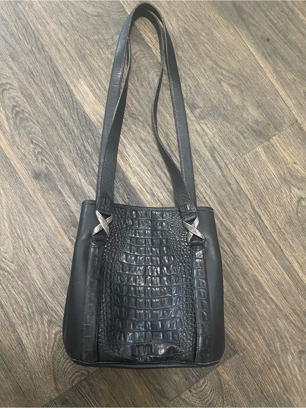 Vintage Brighton Croc-Embossed Leather Shoulder Bag